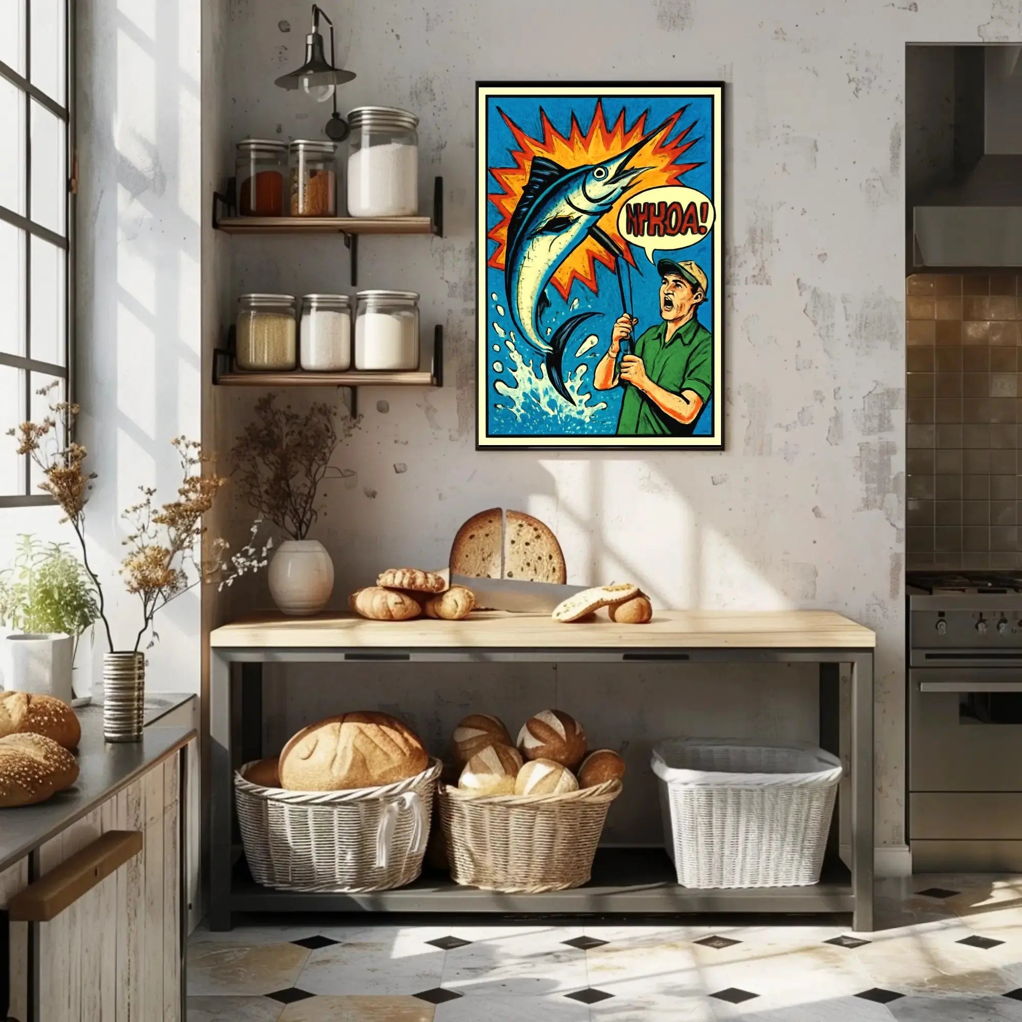 Fishing Comic Art Action Scene Sports Poster PosterGoat