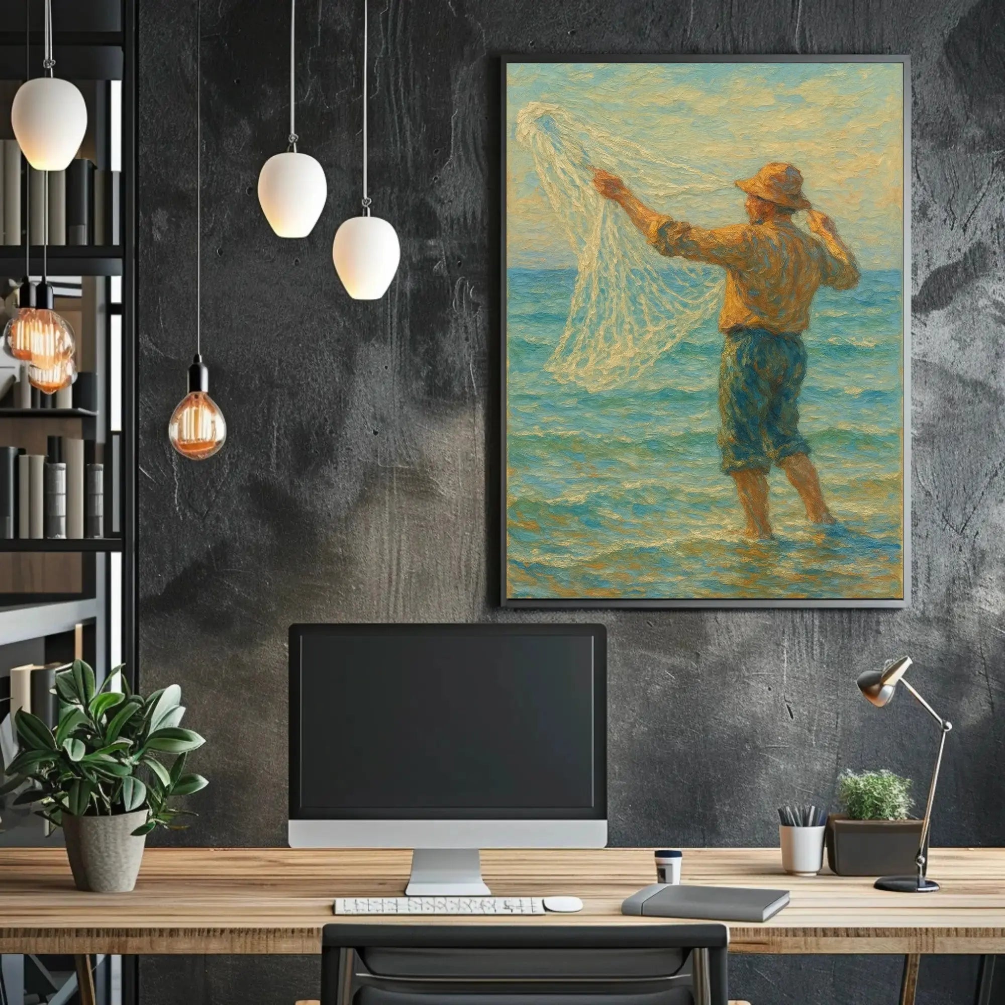Fishing at Dawn: Impressionistic Artistic or Pop Culture Poster PosterGoat