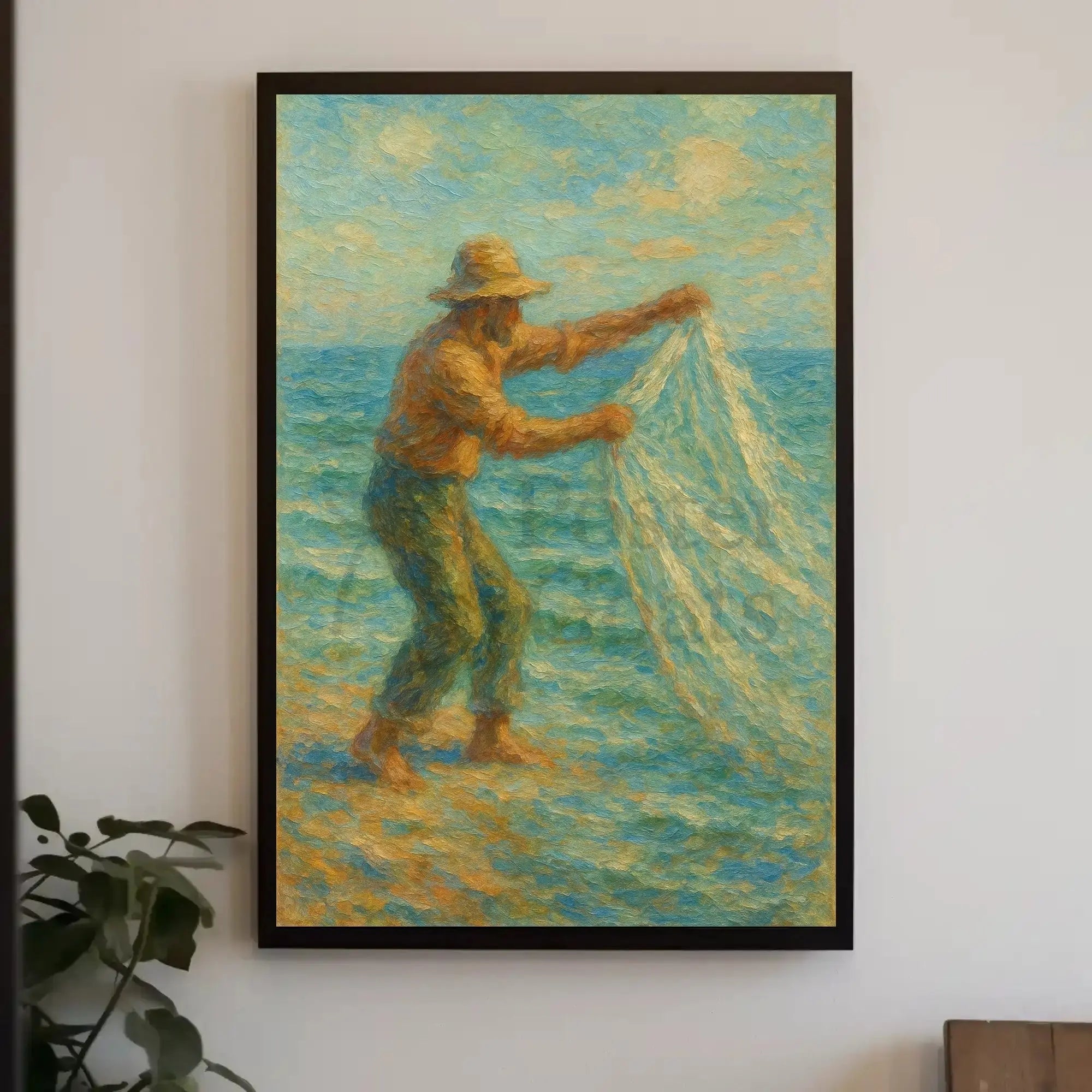 Fishing by the Seaside Impressionistic Artistic Poster PosterGoat