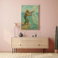 Fishing by the Seaside Impressionistic Artistic Poster PosterGoat