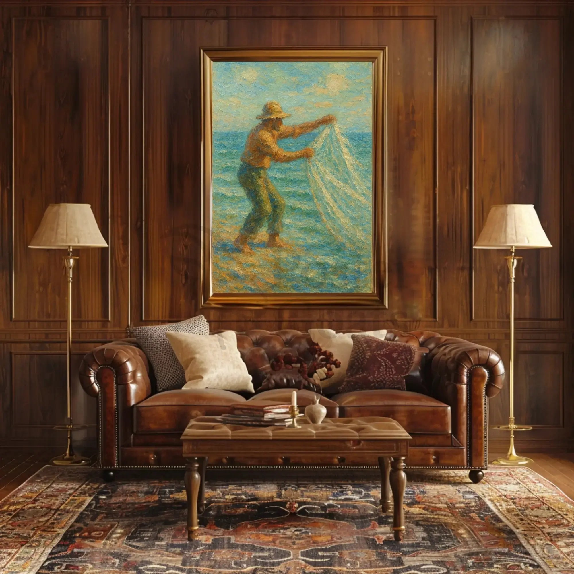 Fishing by the Seaside Impressionistic Artistic Poster PosterGoat