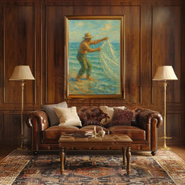 Fishing by the Seaside Impressionistic Artistic Poster PosterGoat