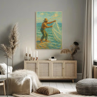 Fishing by the Seaside Impressionistic Artistic Poster PosterGoat