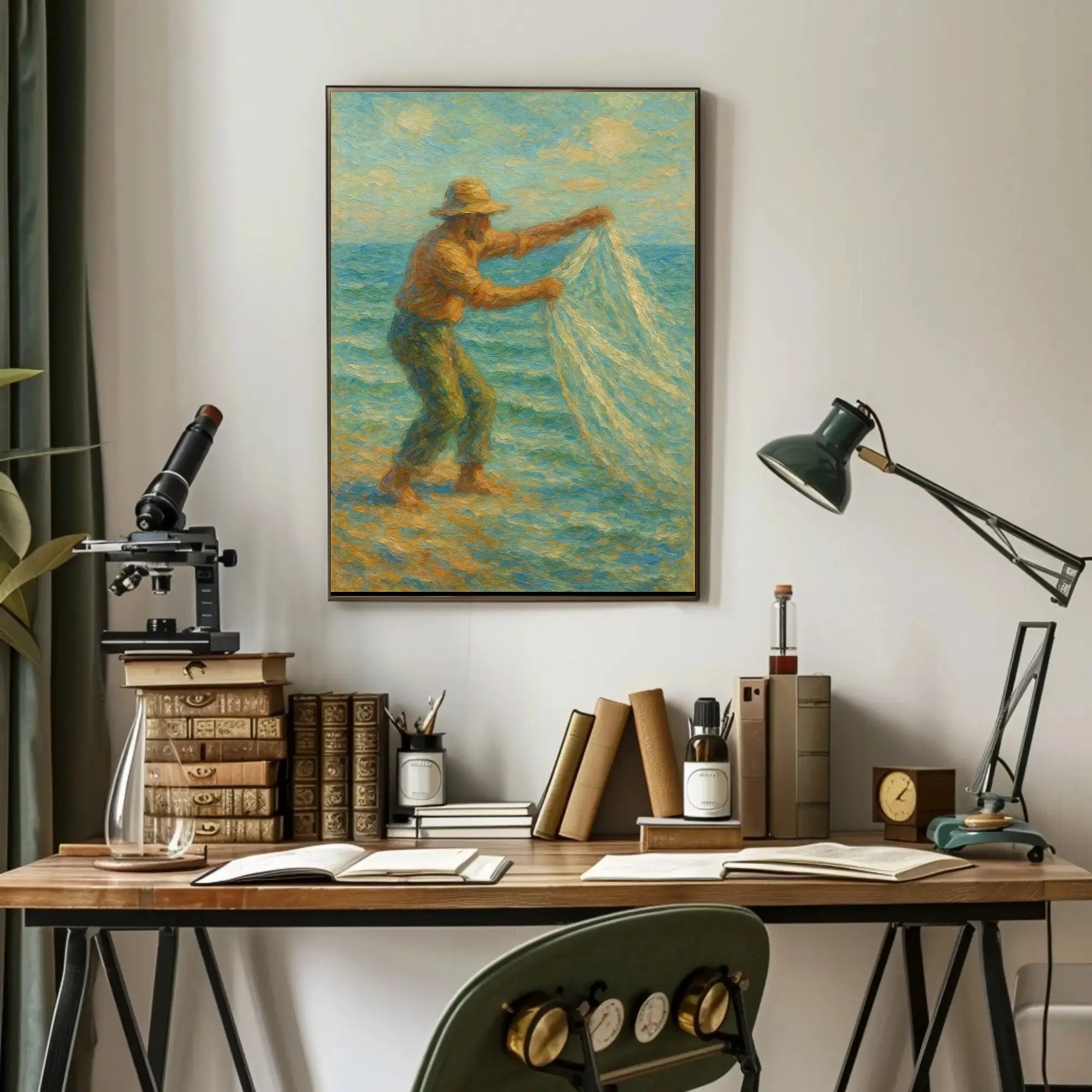 Fishing by the Seaside Impressionistic Artistic Poster PosterGoat