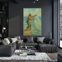 Fishing by the Seaside Impressionistic Artistic Poster PosterGoat
