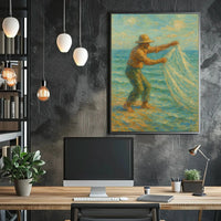 Fishing by the Seaside Impressionistic Artistic Poster PosterGoat