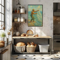 Fishing by the Seaside Impressionistic Artistic Poster PosterGoat