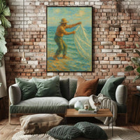 Fishing by the Seaside Impressionistic Artistic Poster PosterGoat