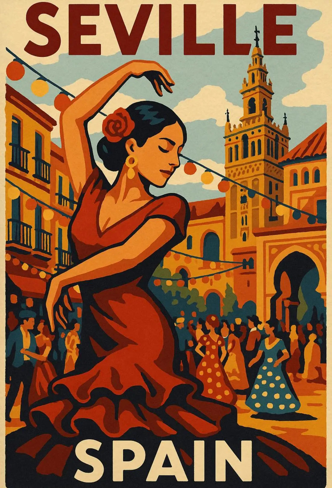 Flamenco Spirit Seville Travel Vintage Artistic Poster PosterGoat