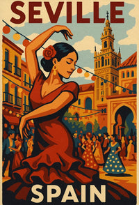 Flamenco Spirit Seville Travel Vintage Artistic Poster PosterGoat