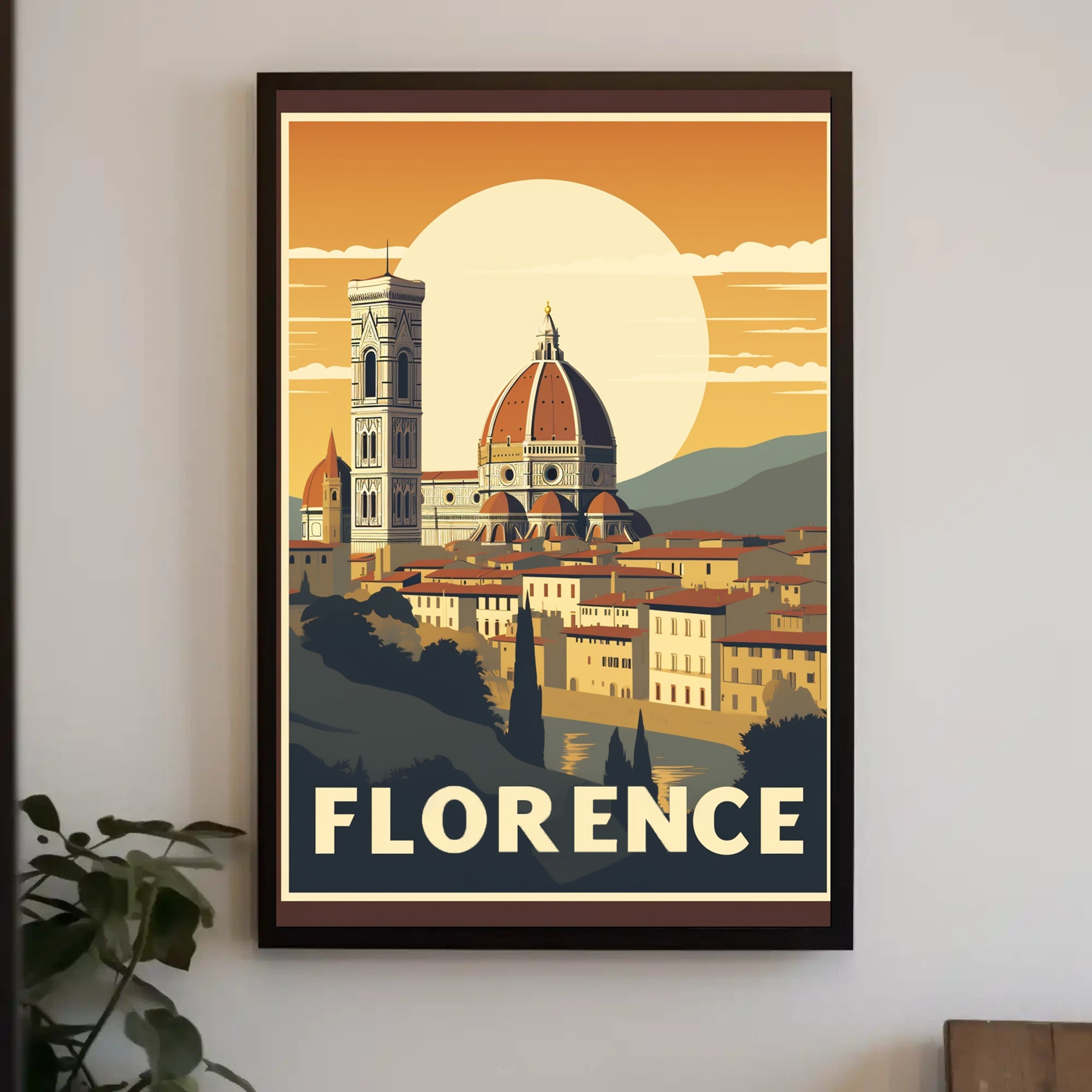 Florence Vintage Travel Poster Art with Duomo and Bell Tower PosterGoat