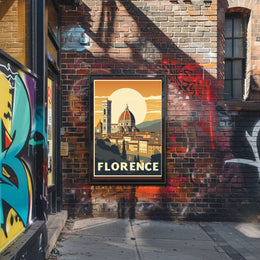 Florence Vintage Travel Poster Art with Duomo and Bell Tower PosterGoat