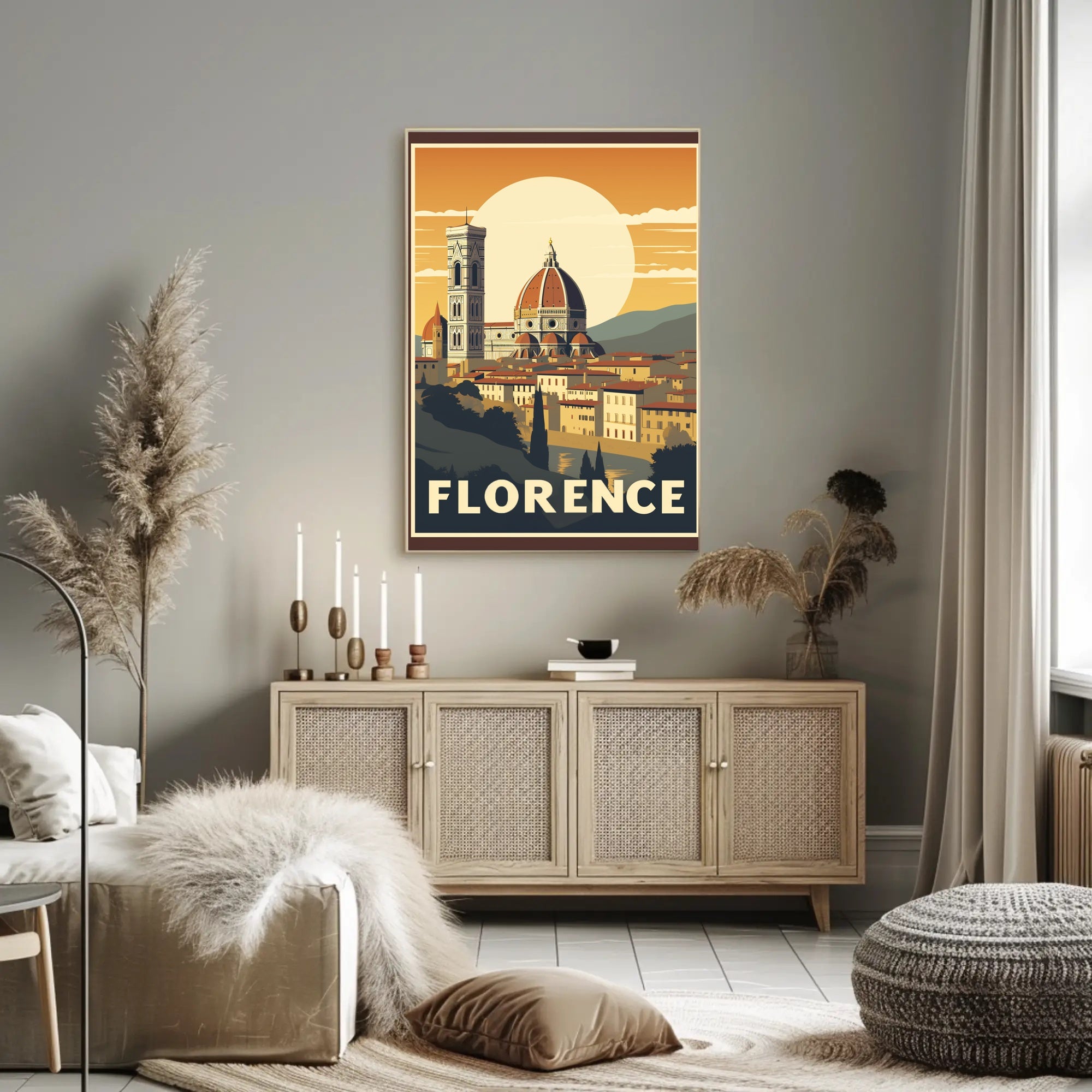 Florence Vintage Travel Poster Art with Duomo and Bell Tower PosterGoat