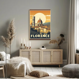 Florence Vintage Travel Poster Art with Duomo and Bell Tower PosterGoat