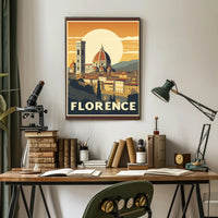 Florence Vintage Travel Poster Art with Duomo and Bell Tower PosterGoat