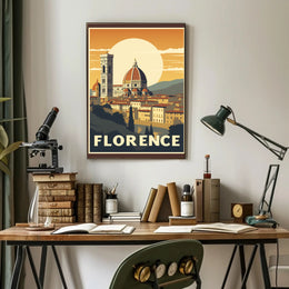Florence Vintage Travel Poster Art with Duomo and Bell Tower PosterGoat