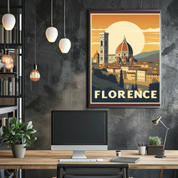 Florence Vintage Travel Poster Art with Duomo and Bell Tower PosterGoat