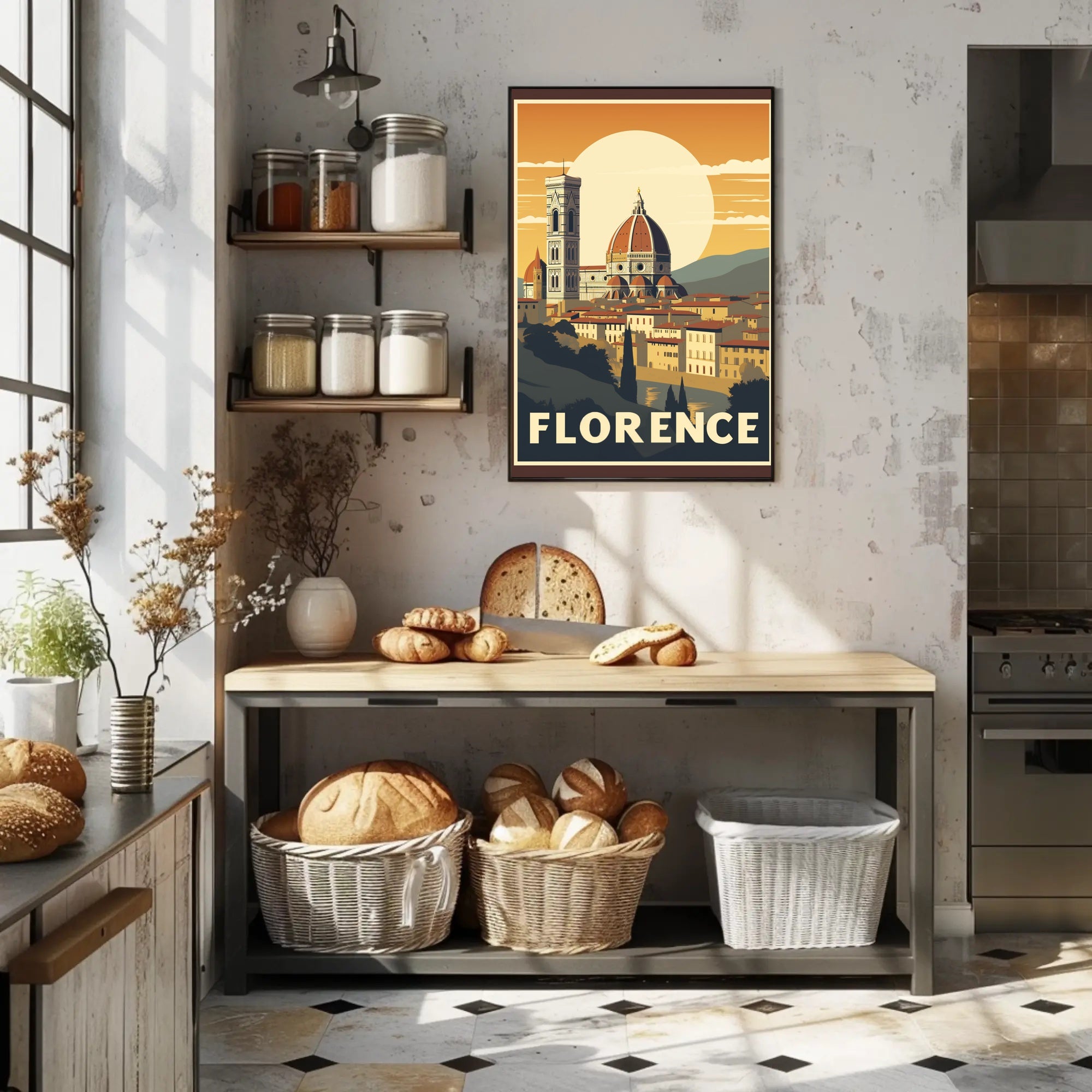 Florence Vintage Travel Poster Art with Duomo and Bell Tower PosterGoat