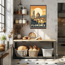 Florence Vintage Travel Poster Art with Duomo and Bell Tower PosterGoat