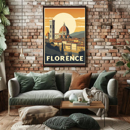 Florence Vintage Travel Poster Art with Duomo and Bell Tower PosterGoat