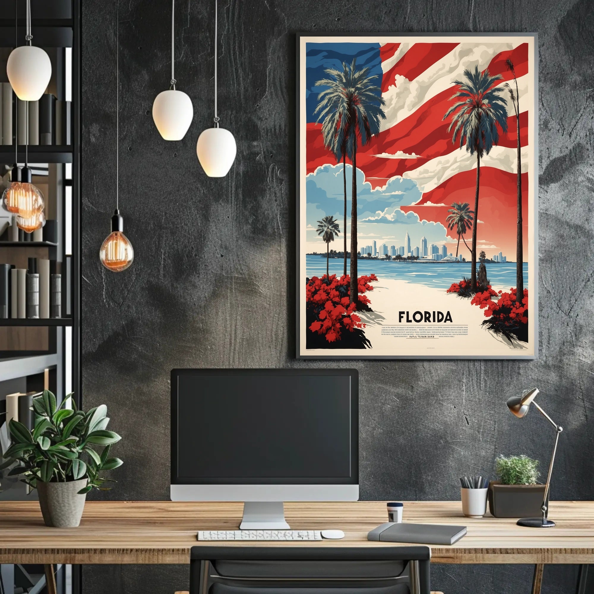 Florida Beach Skyline Vintage Travel Poster PosterGoat