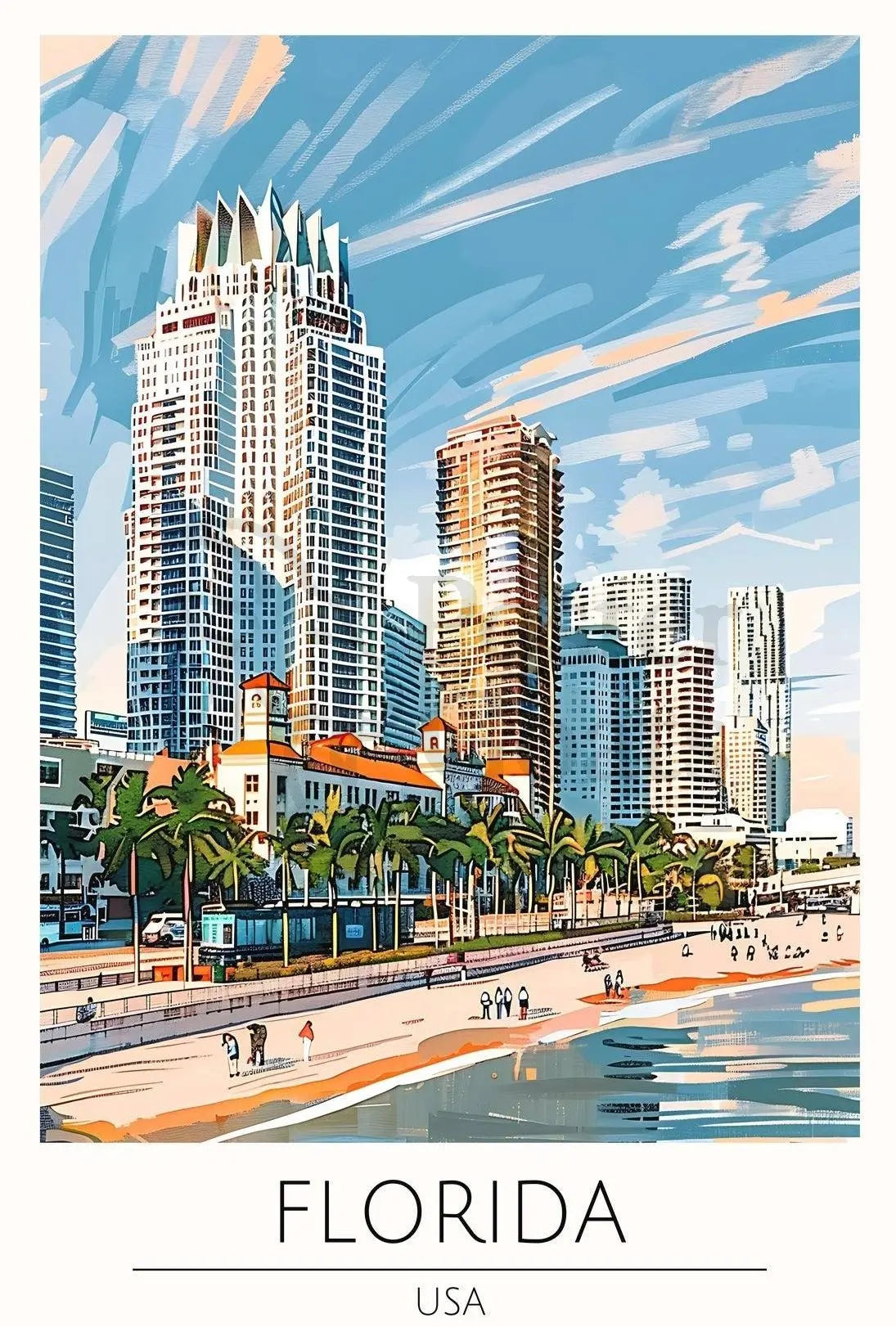 Florida Coastal Cityscape Travel Poster PosterGoat