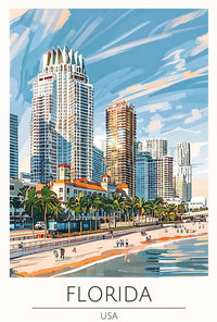 Florida Coastal Cityscape Travel Poster PosterGoat