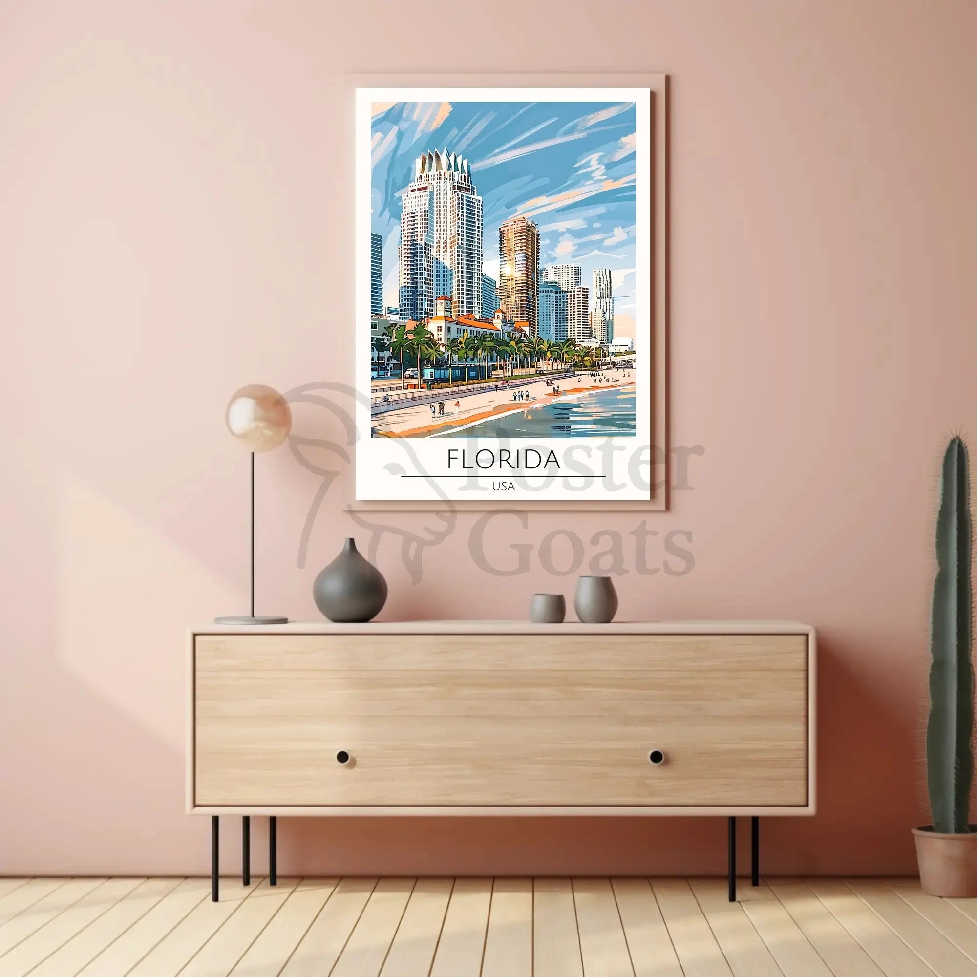 Florida Coastal Cityscape Travel Poster PosterGoat