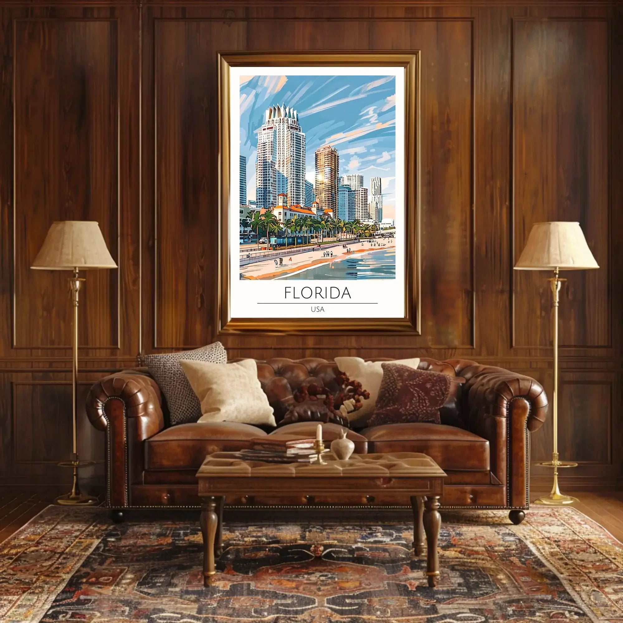 Florida Coastal Cityscape Travel Poster PosterGoat