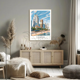 Florida Coastal Cityscape Travel Poster PosterGoat