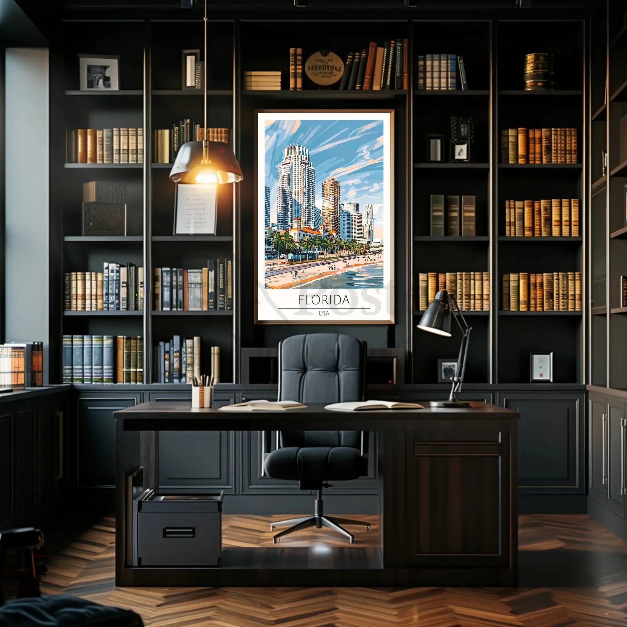 Florida Coastal Cityscape Travel Poster PosterGoat