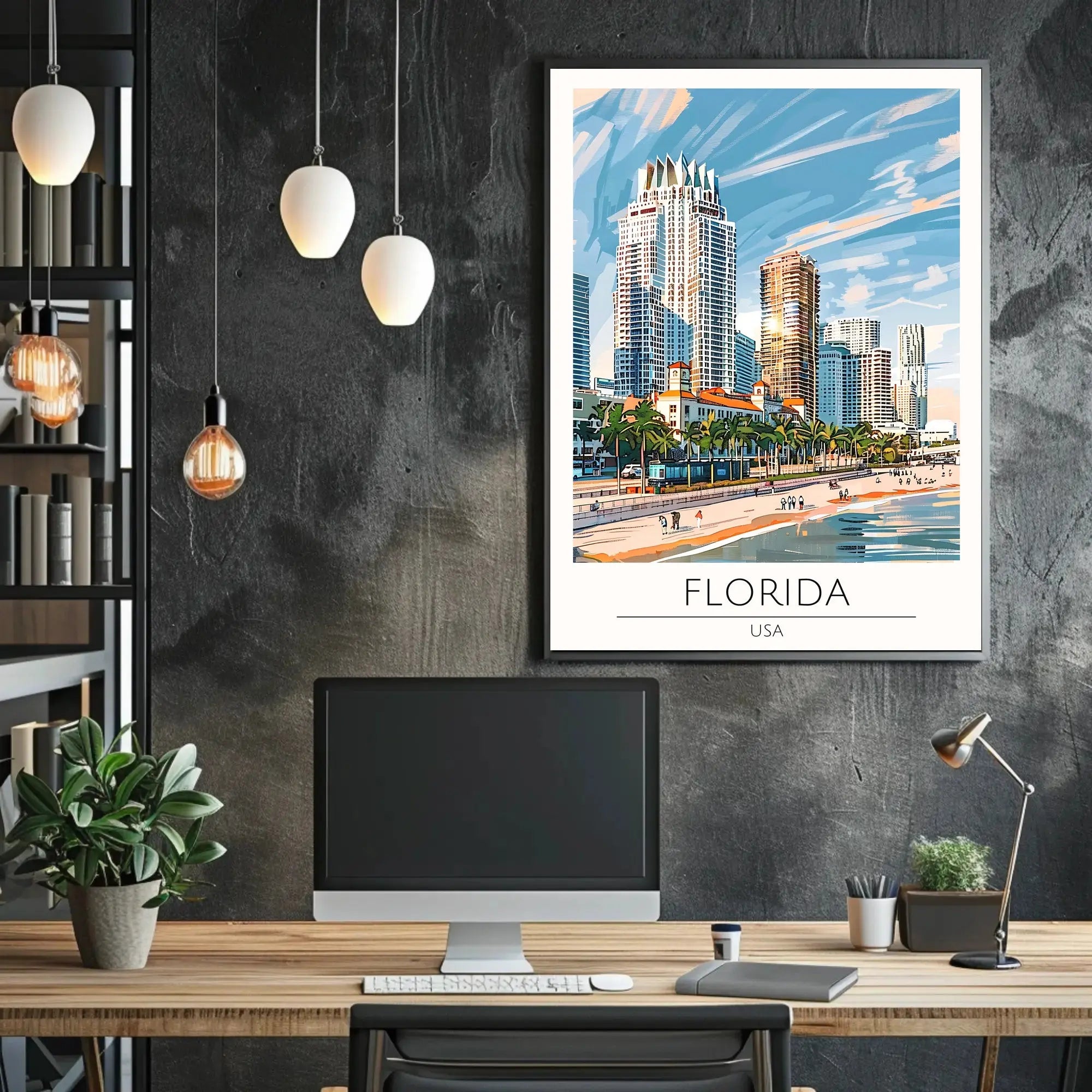 Florida Coastal Cityscape Travel Poster PosterGoat