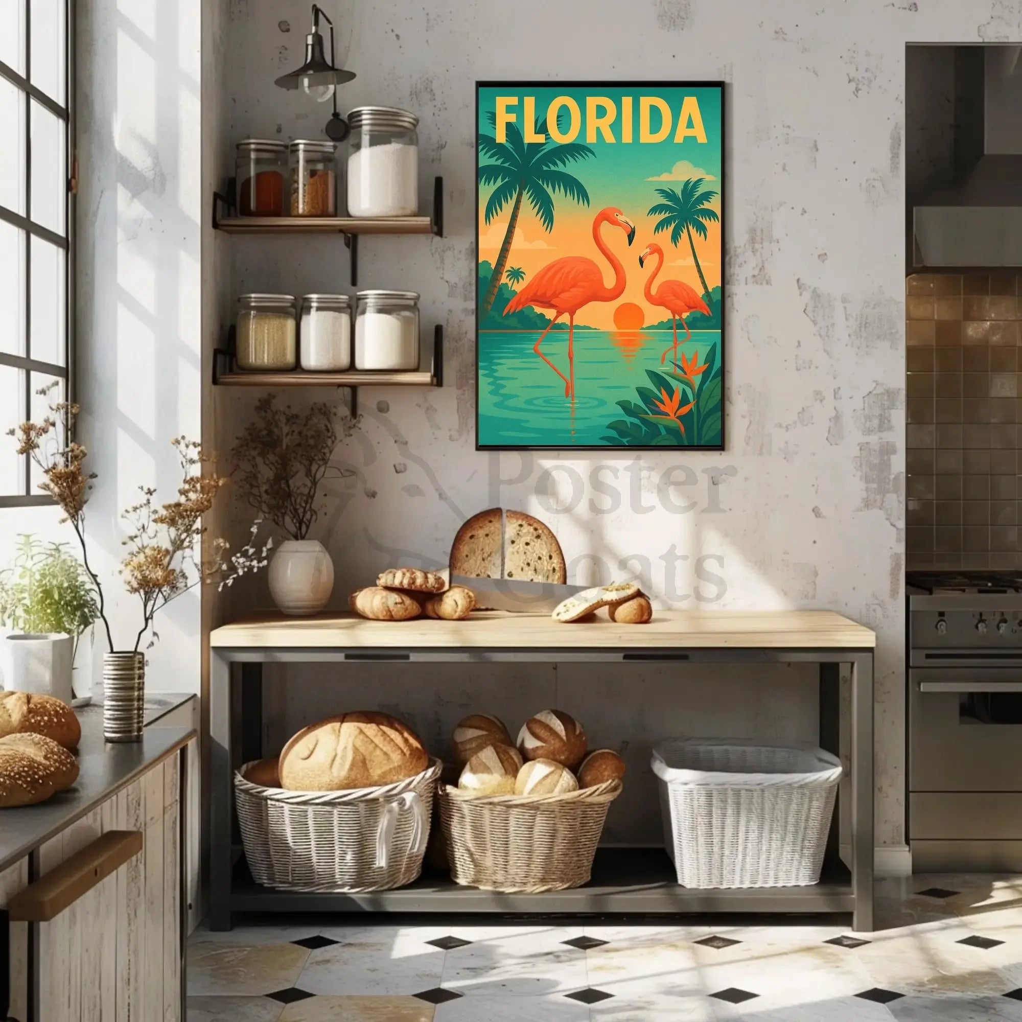 Florida Flamingos Retro Travel Poster PosterGoat