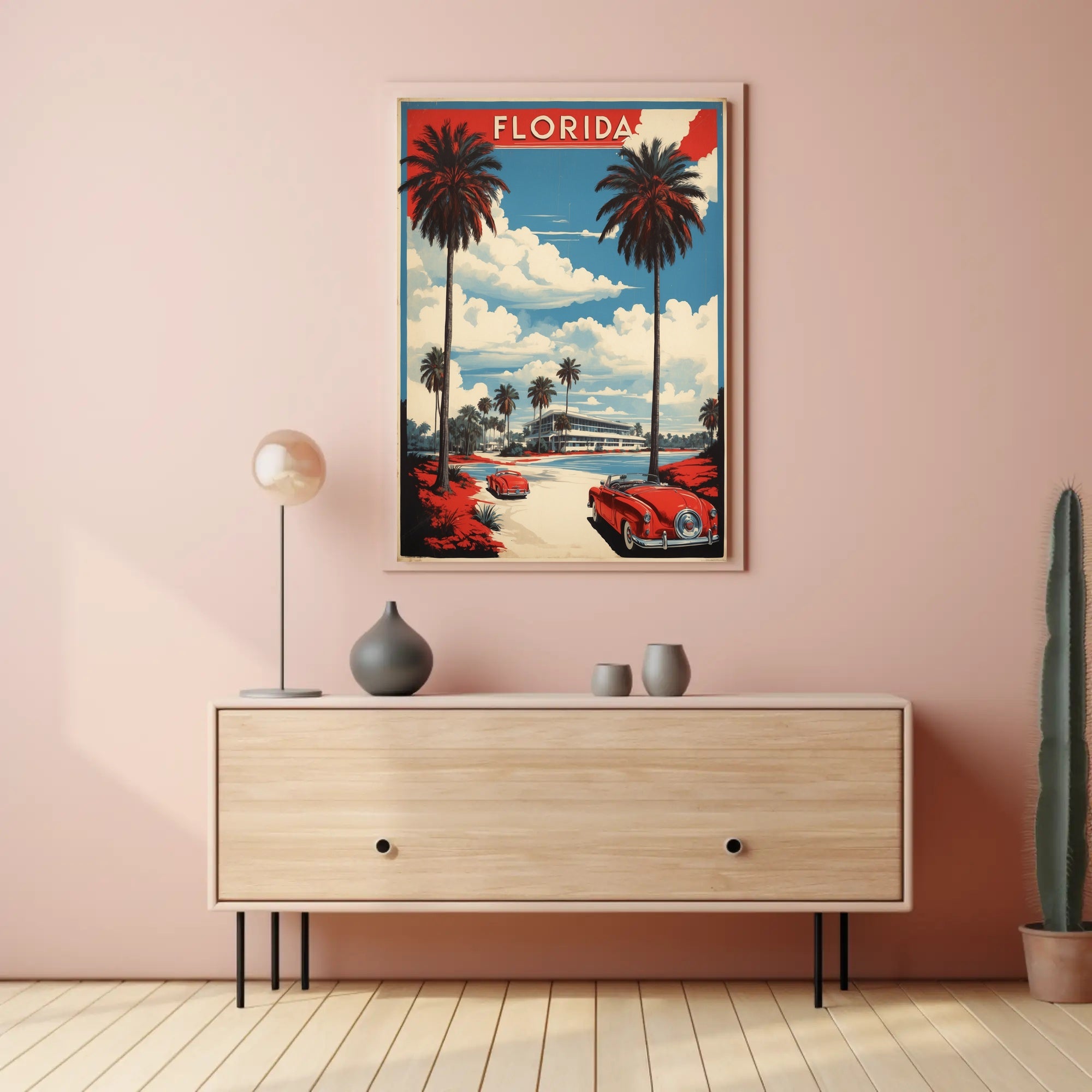 Florida Retro Road Scene Travel Poster PosterGoat