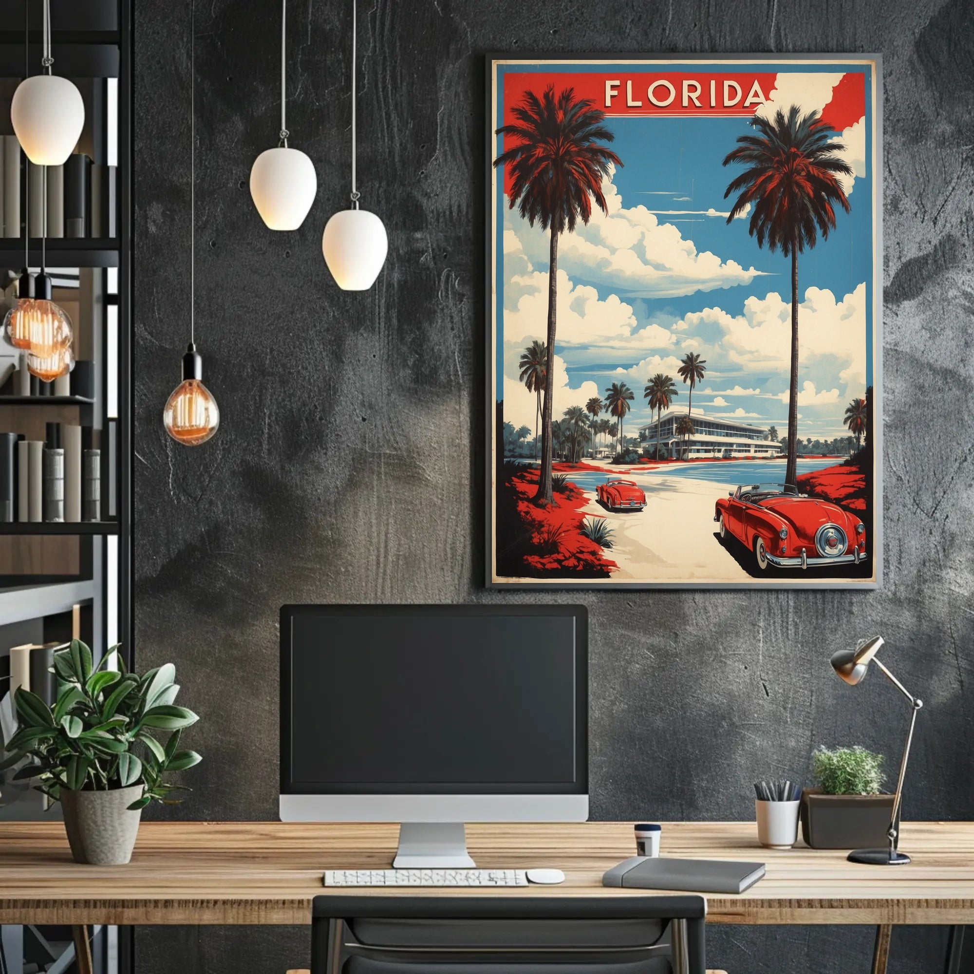 Florida Retro Road Scene Travel Poster PosterGoat