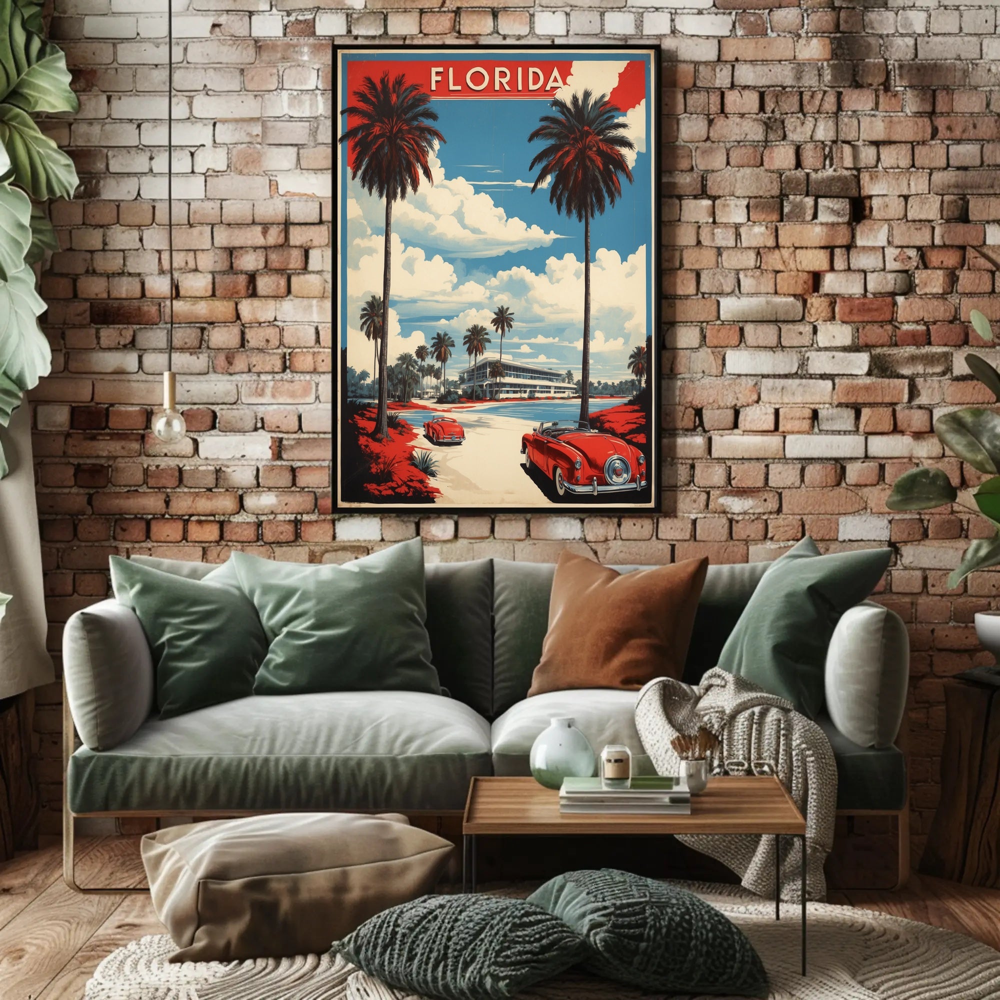 Florida Retro Road Scene Travel Poster PosterGoat