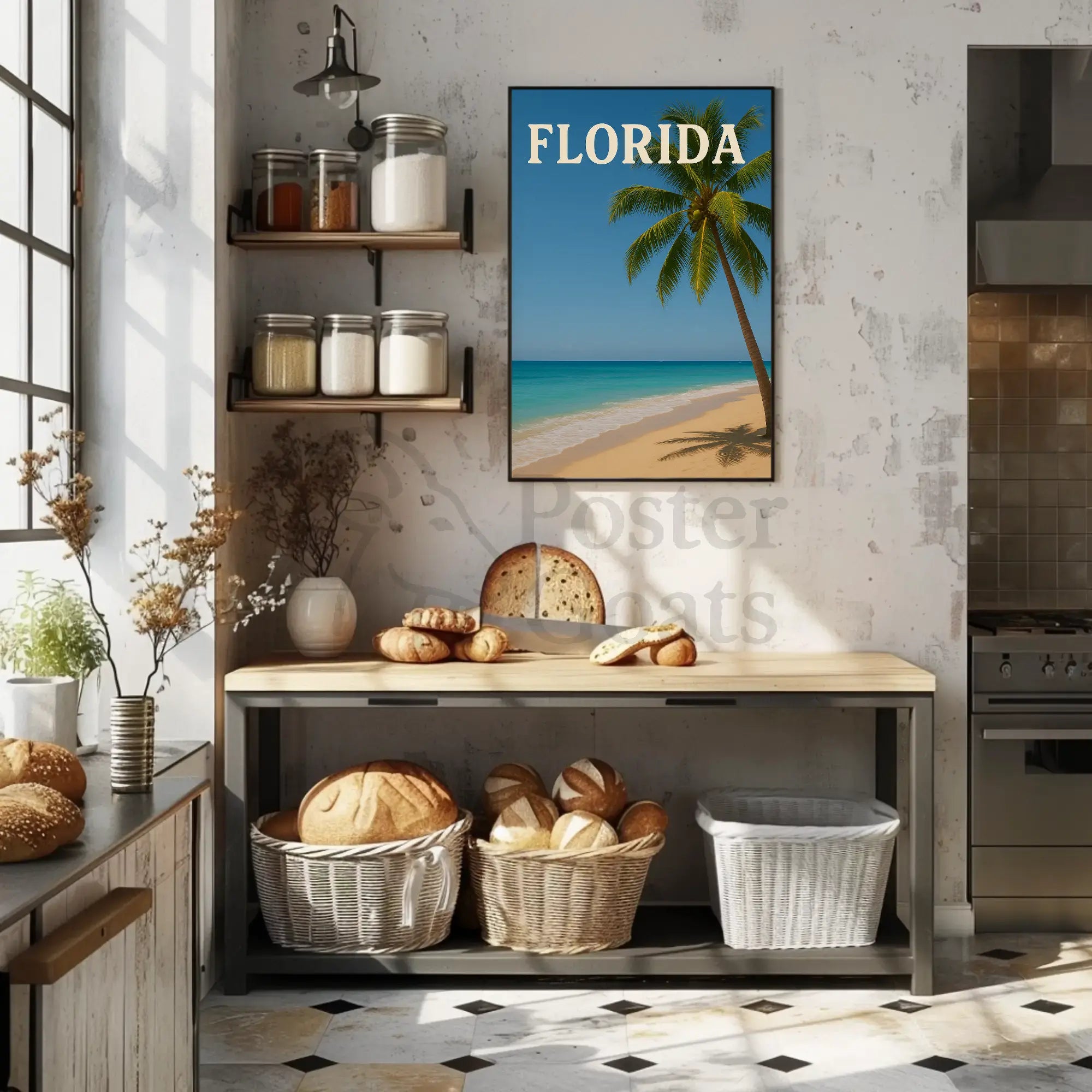 Florida Tropical Beach Scene Vintage Travel Poster PosterGoat