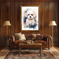 Fluffy White Puppy Watercolor Illustration Animal Poster PosterGoat