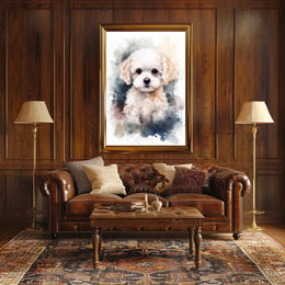 Fluffy White Puppy Watercolor Illustration Animal Poster PosterGoat
