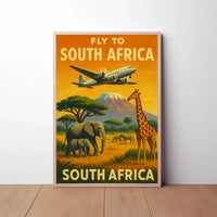 Fly to South Africa Vintage Travel Poster PosterGoat