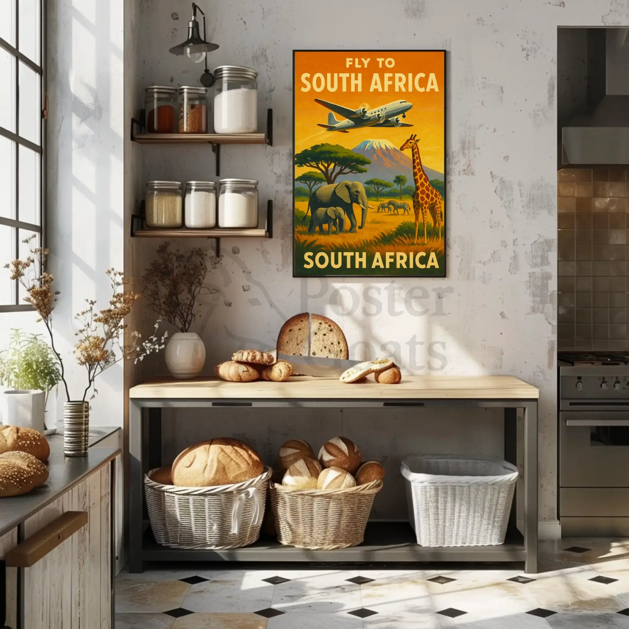 Fly to South Africa Vintage Travel Poster PosterGoat