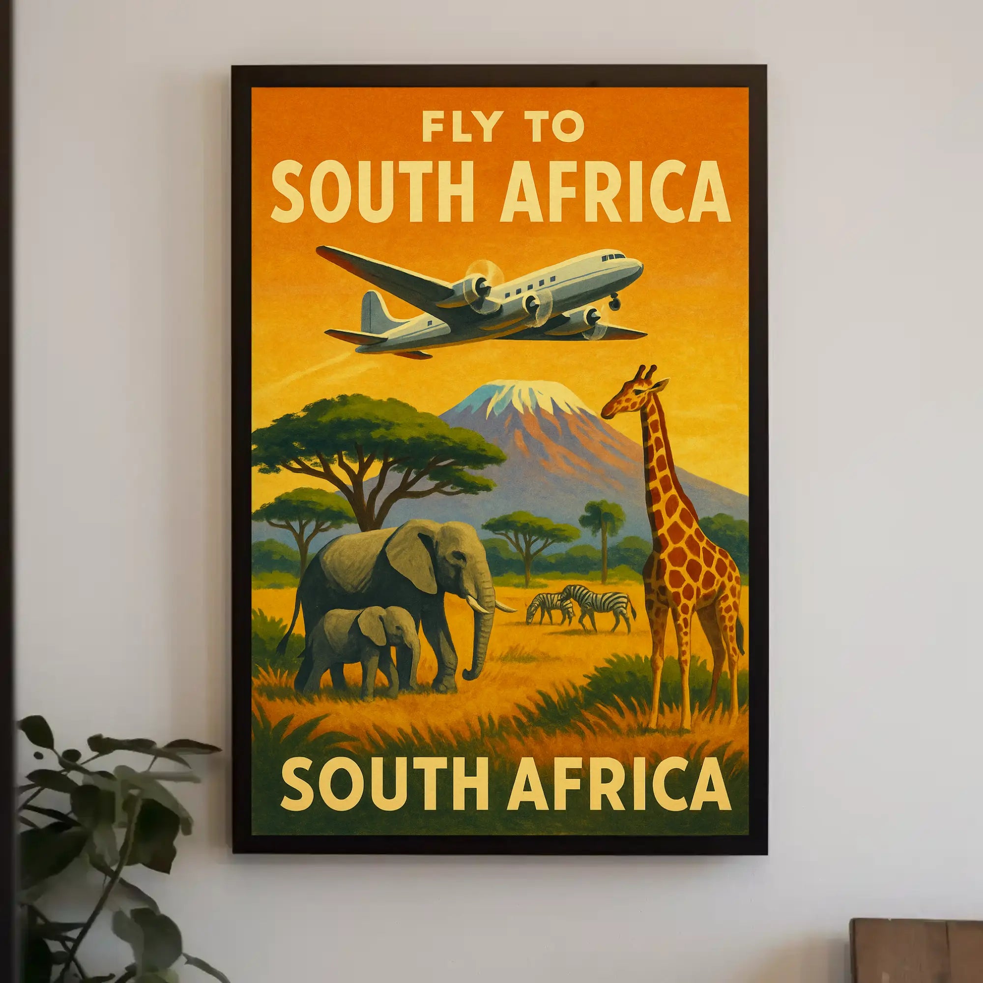 Fly to South Africa Vintage Travel Poster PosterGoat