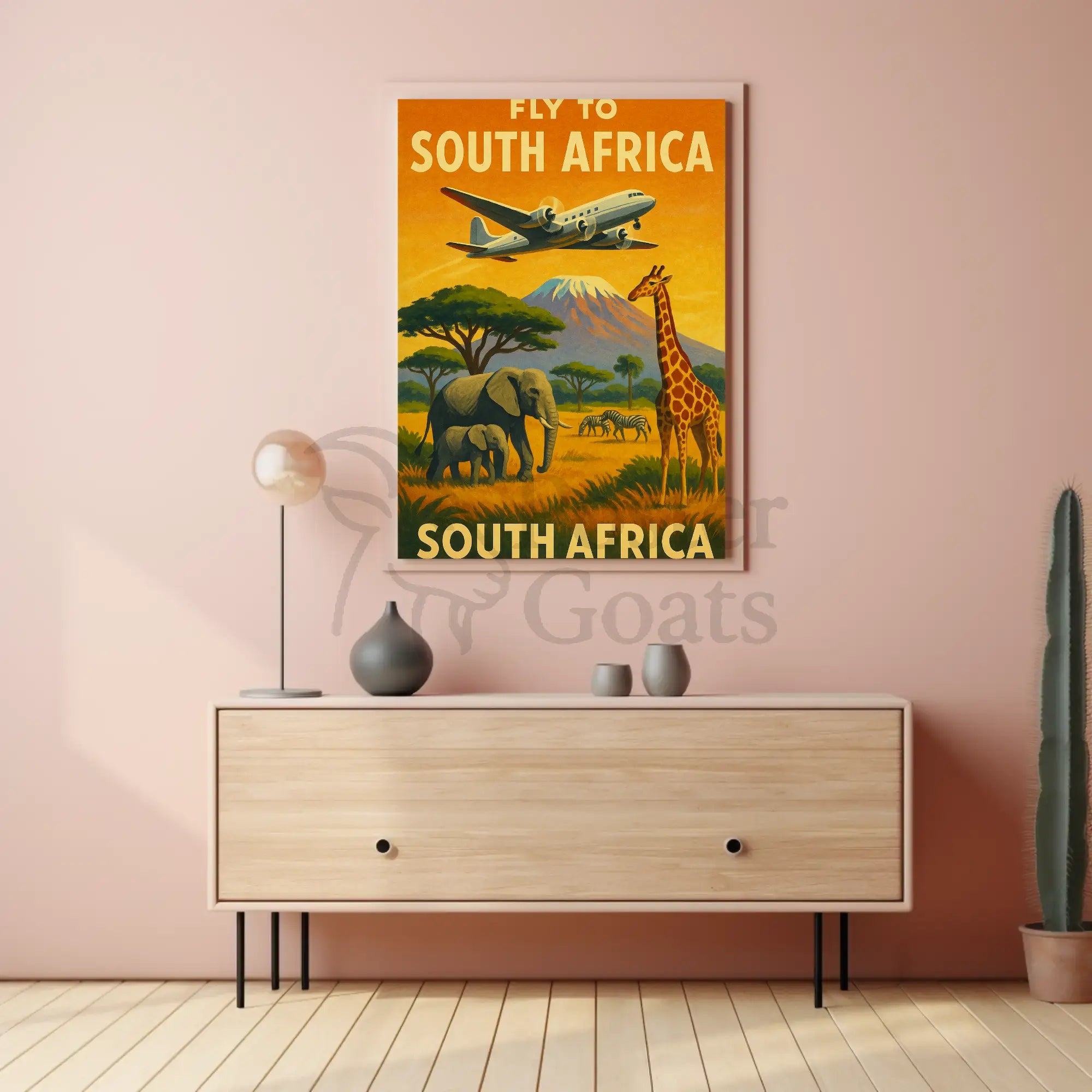 Fly to South Africa Vintage Travel Poster PosterGoat
