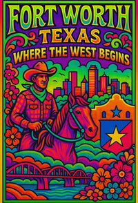 Fort Worth Psychedelic Western Heritage Travel Poster PosterGoat