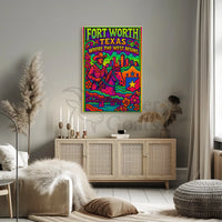 Fort Worth Psychedelic Western Heritage Travel Poster PosterGoat