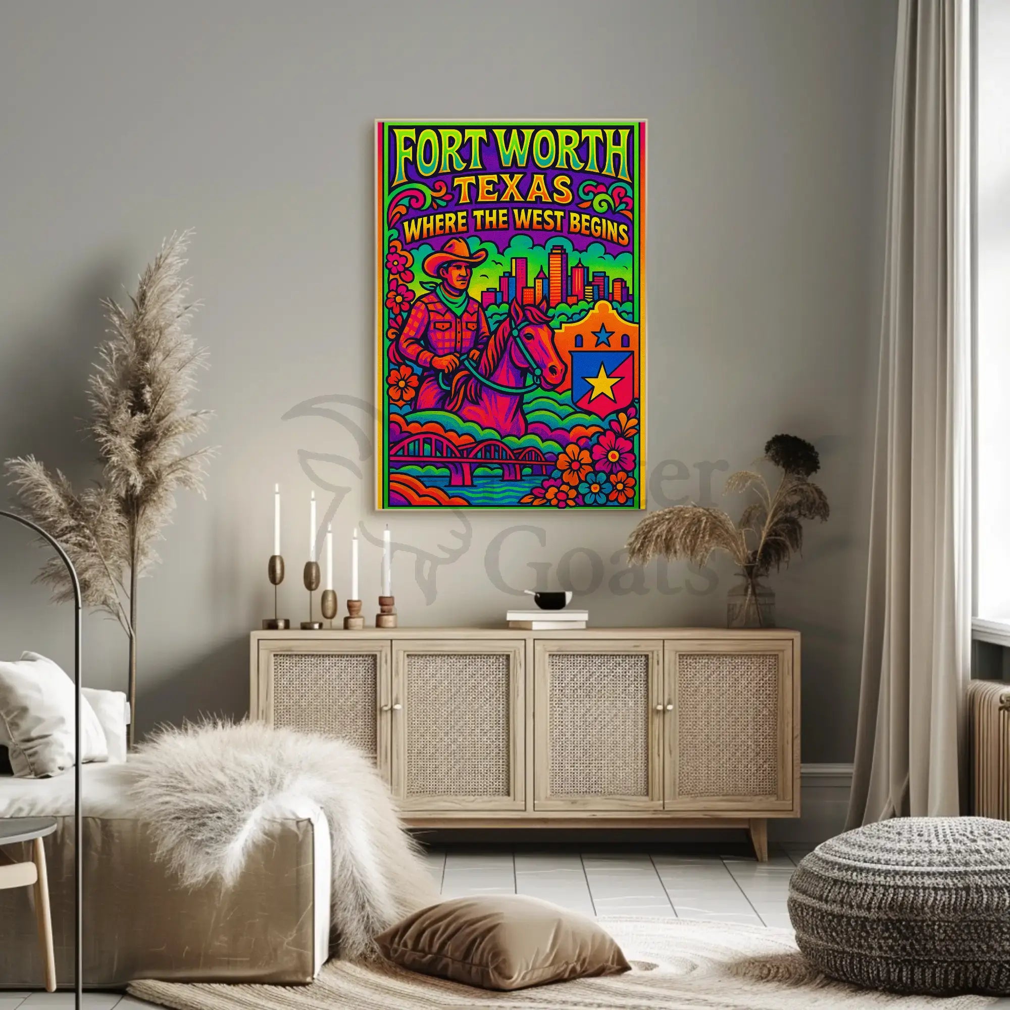 Fort Worth Psychedelic Western Heritage Travel Poster PosterGoat
