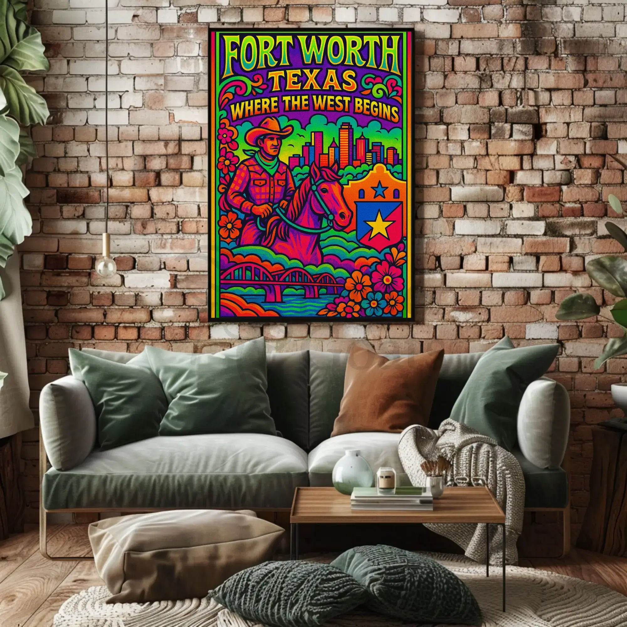 Fort Worth Psychedelic Western Heritage Travel Poster PosterGoat