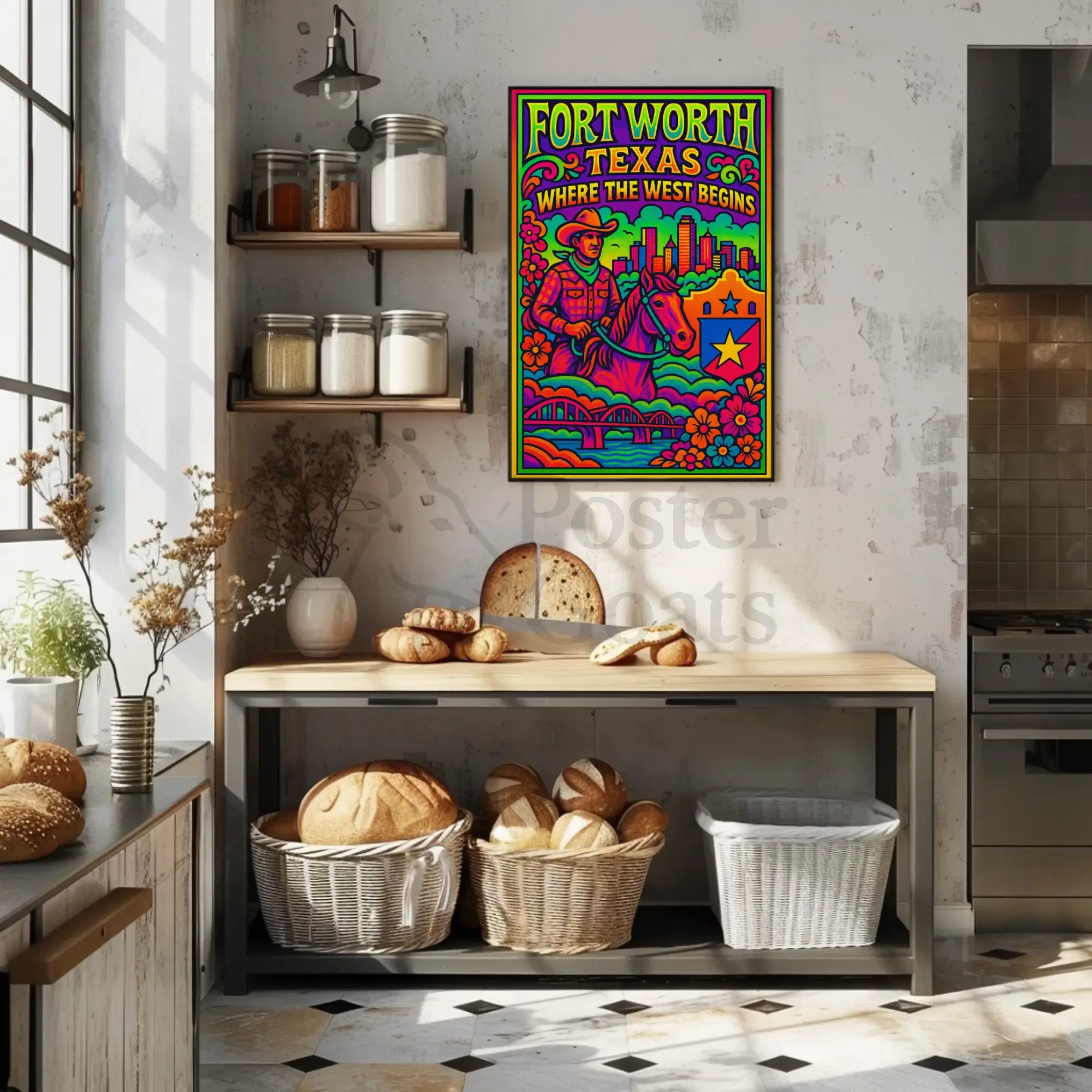 Fort Worth Psychedelic Western Heritage Travel Poster PosterGoat