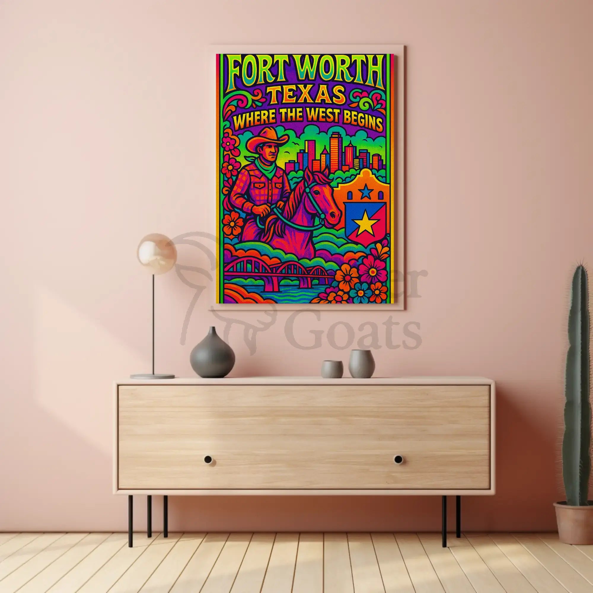 Fort Worth Psychedelic Western Heritage Travel Poster PosterGoat