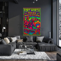 Fort Worth Psychedelic Western Heritage Travel Poster PosterGoat